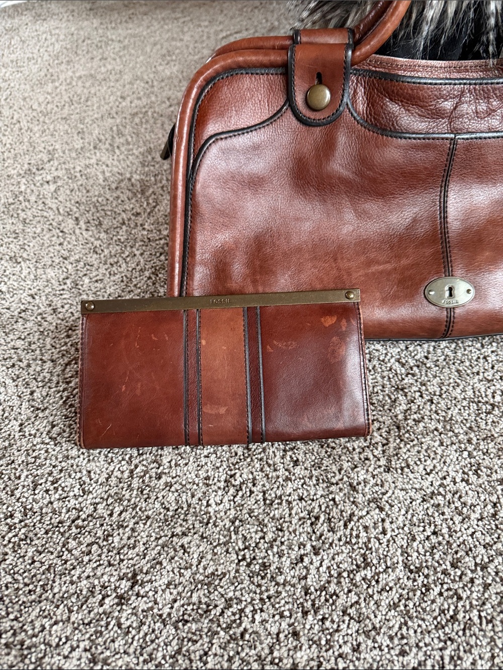 Fossil Chestnut Brown Leather Satchel with Matching Wallet Very rare find. - Picture 3 of 12
